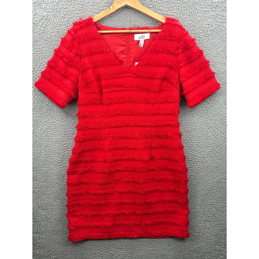 Belle Badgley Mischka Dress Women 12‎ Poppy Red Fringed V-Neck Grace Mini